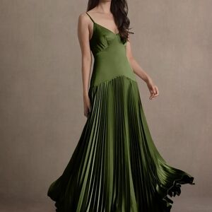 Azazie Atelier Jill Olive Green Dropped Waist Gown